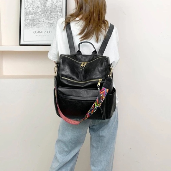 Black vegan leather and nylon  zipper detail mini backpacks - Picture 7 of 8